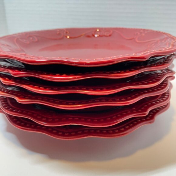 The Pioneer Woman Vintage Red Scalloped Stoneware Plates Set Of 6 Diameter 8" - Picture 5 of 9